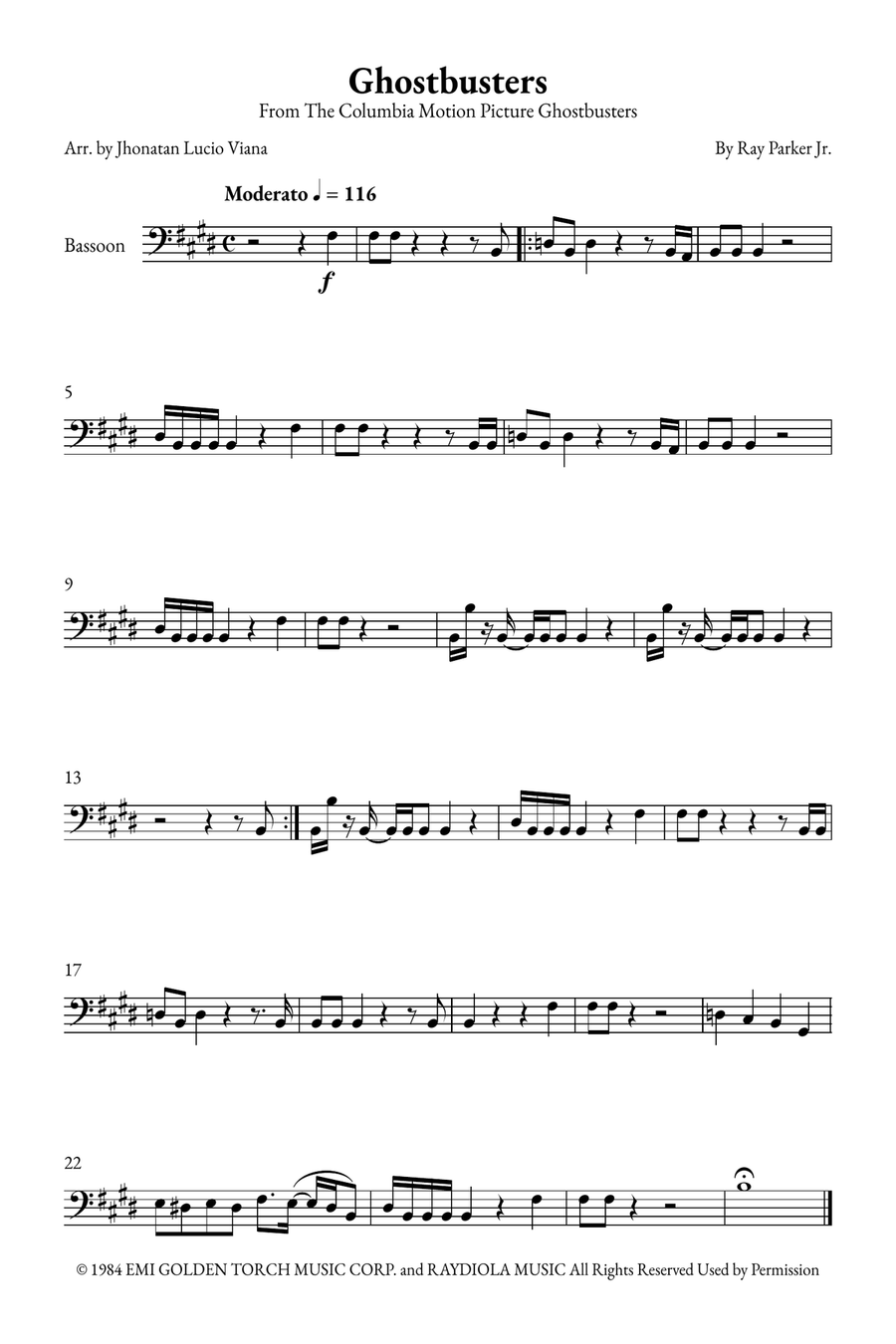 Ghostbusters Bassoon Solo scores gallery preview page 1