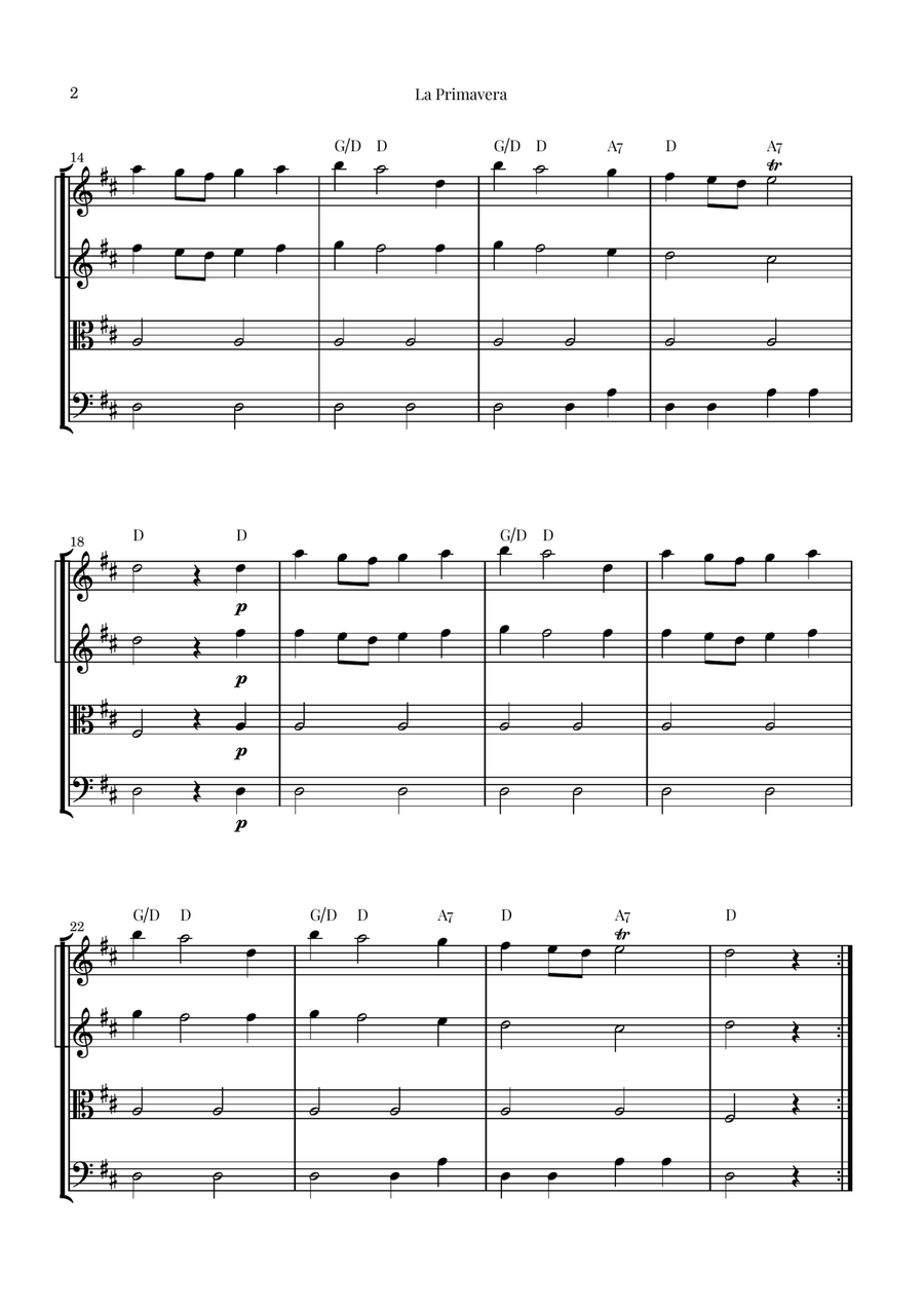 La Primavera (The Spring) by Vivaldi - String Quartet with Chord Notations String Quartet scores gallery preview page 2