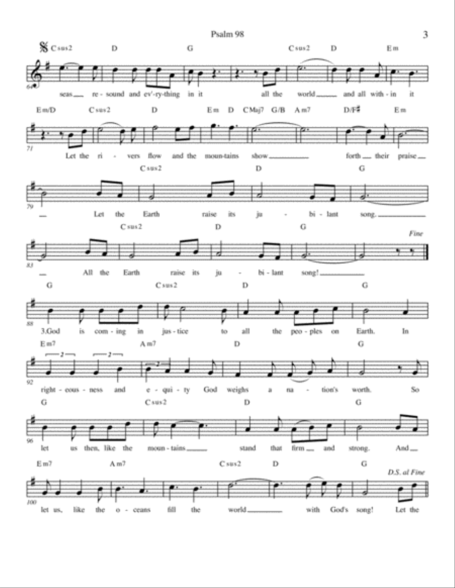 Sing to the Lord a New Song (Psalm 98) Complete congregational packet Unison Choir scores gallery preview page 6