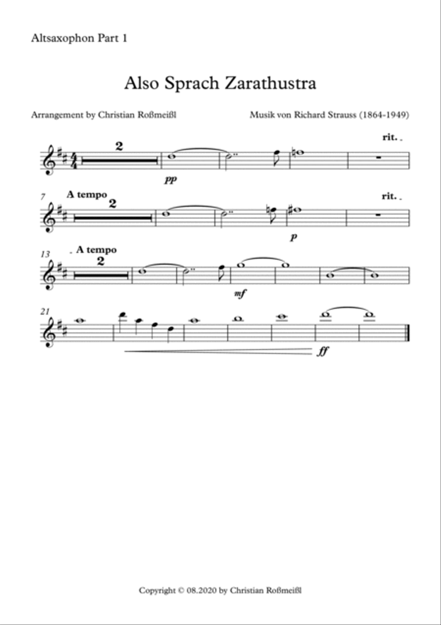 Also Sprach Zarathustra Saxophone Quintet scores gallery preview page 5