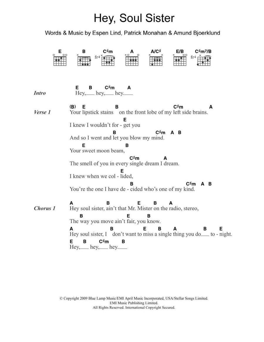Hey, Soul Sister Acoustic Guitar scores gallery preview page 1