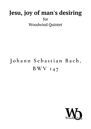 Jesu, joy of man's desiring by Bach for Woodwind Quintet