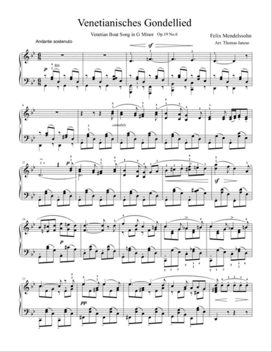 Venetianisches Gondellied Op.19 No.6 Piano Solo scores gallery preview page 1