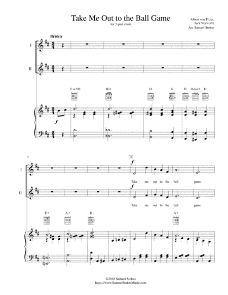 Take Me Out to the Ball Game - for 2-part choir with piano (optional guitar) image number null