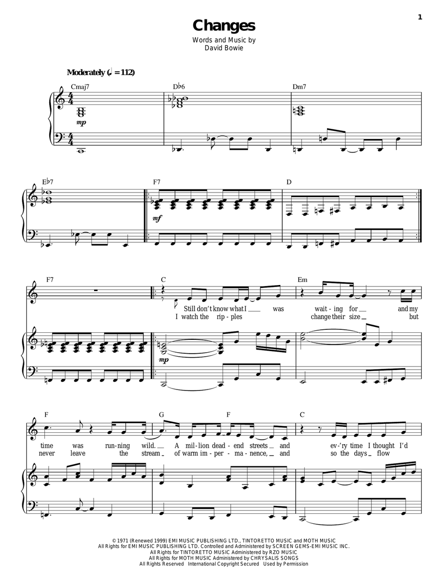 Changes Piano, Vocal scores gallery preview page 1