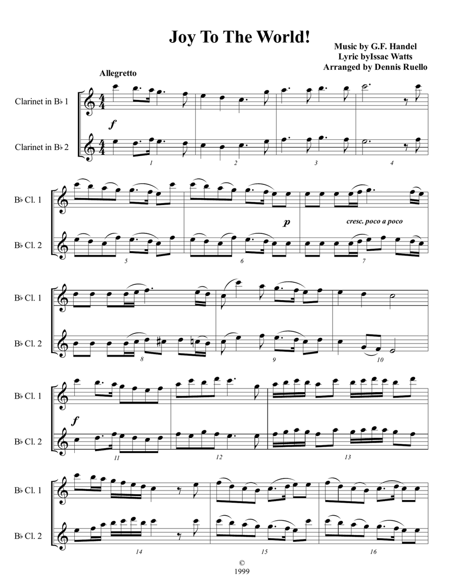 6 Christmas Carols for Clarinet Duet - Intermediate level Clarinet Duet scores gallery preview page 1