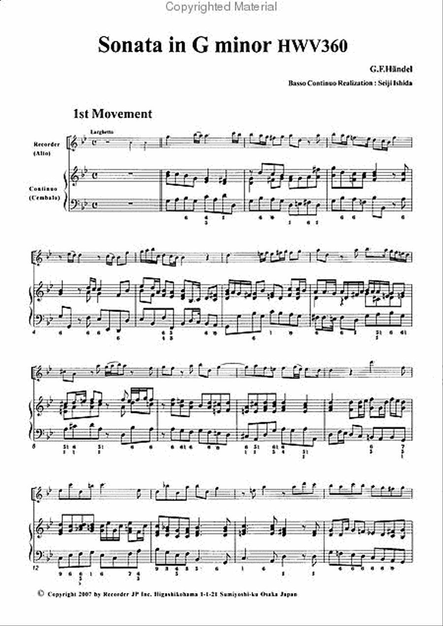 Sonata in G minor HWV360 Alto Recorder scores gallery preview page 3