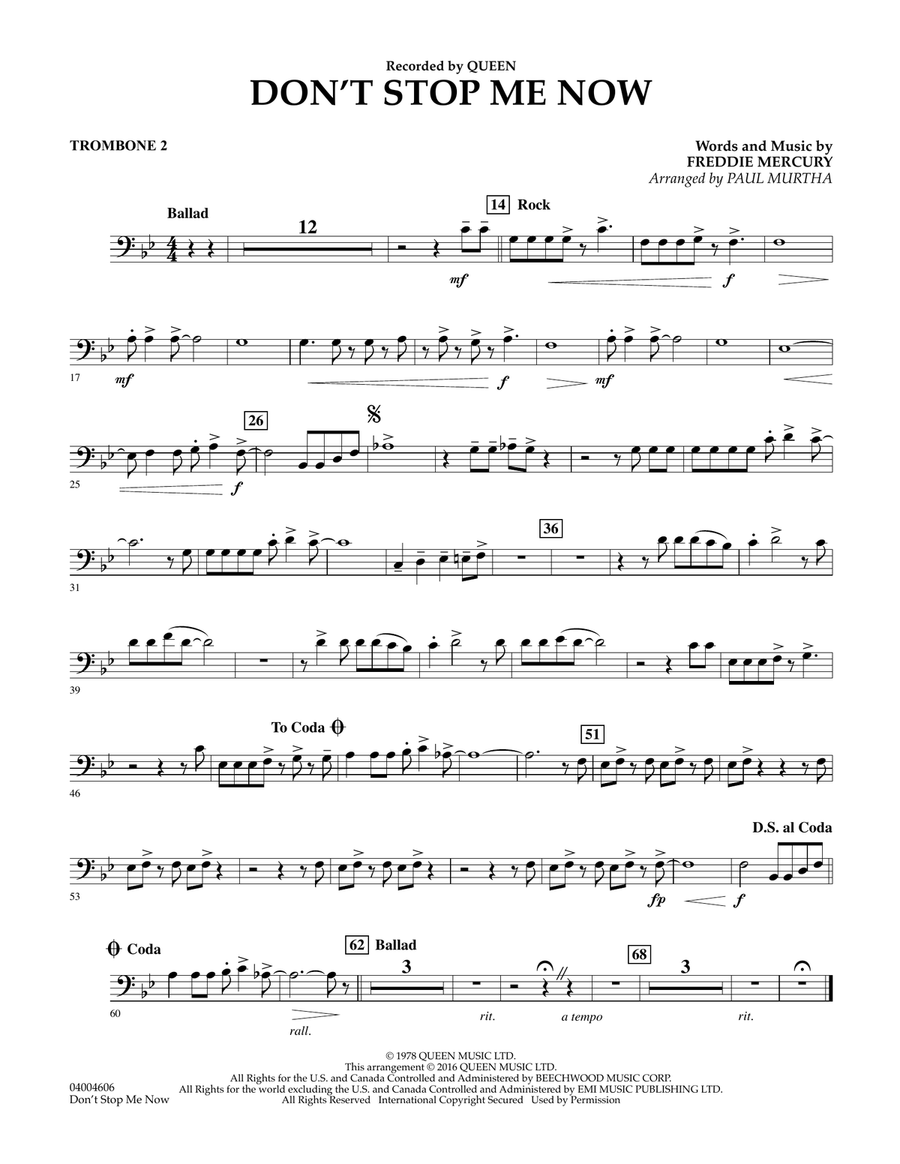 Don't Stop Me Now - Trombone 2 Concert Band scores gallery preview page 1
