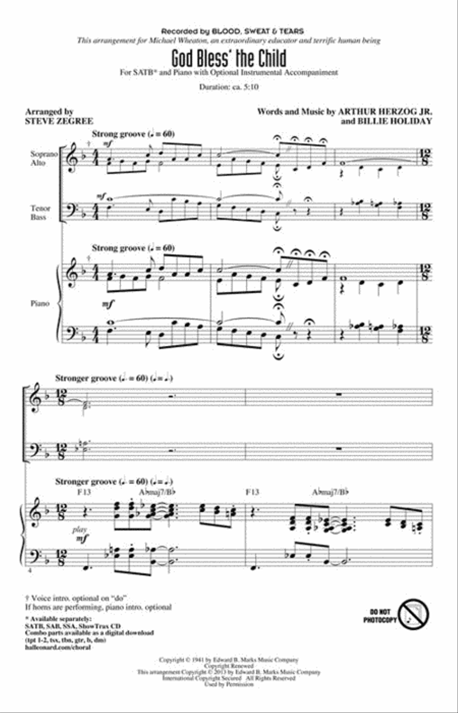God Bless' the Child 4-Part scores gallery preview page 2