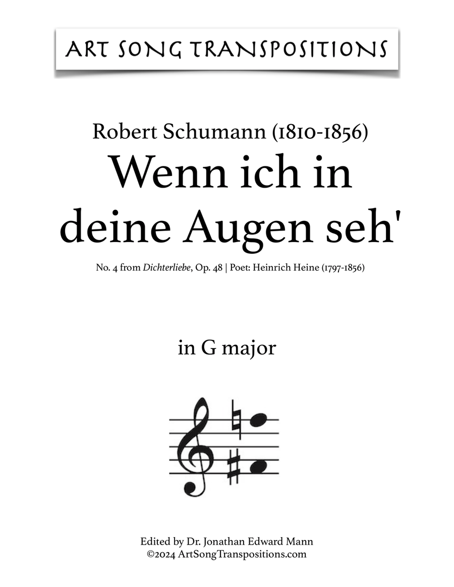 SCHUMANN: Wenn ich in deine Augen seh', Op. 48 no. 4 (transposed to G major) Piano, Vocal scores gallery preview page 1