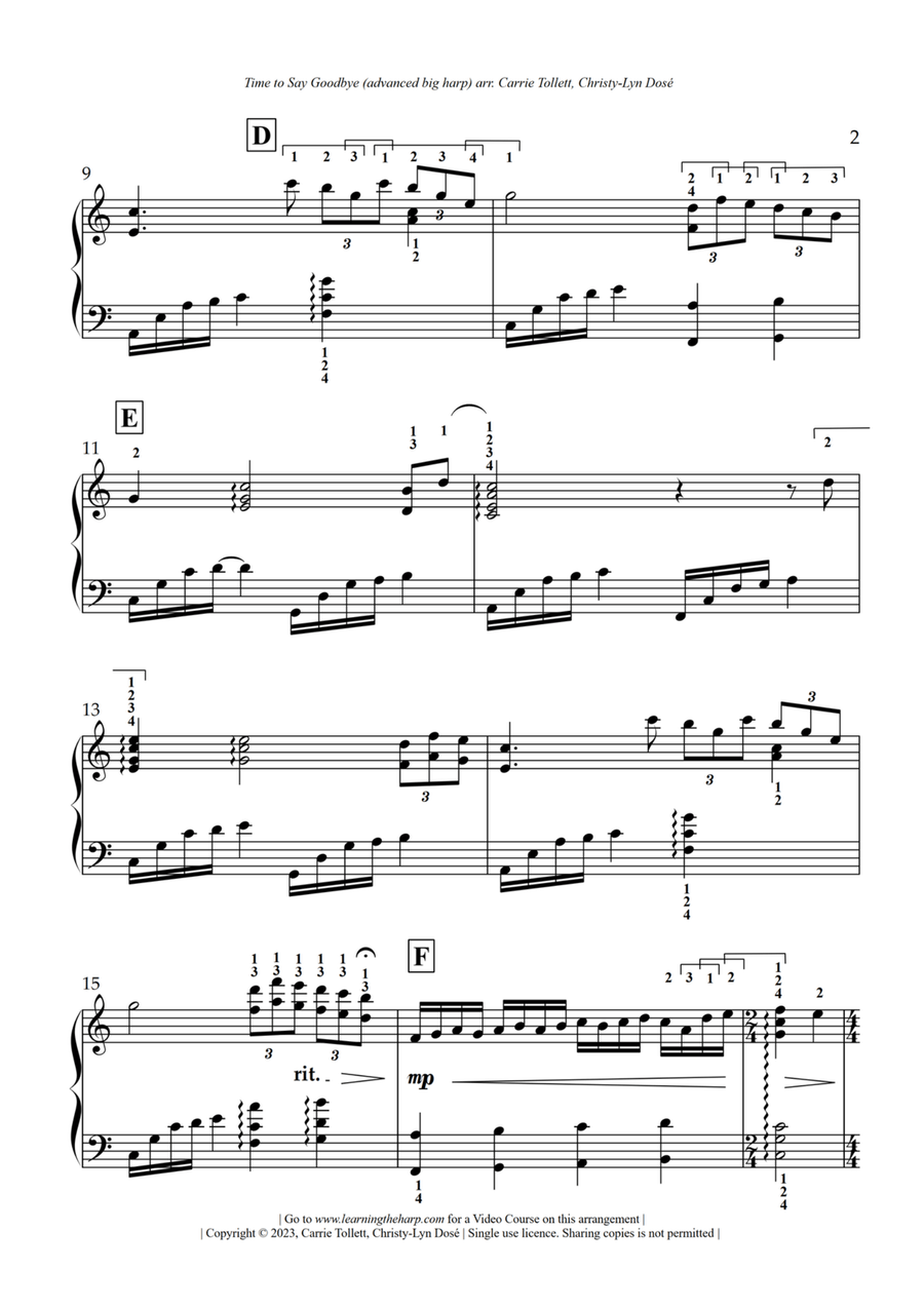 Time To Say Goodbye Celtic Harp scores gallery preview page 3