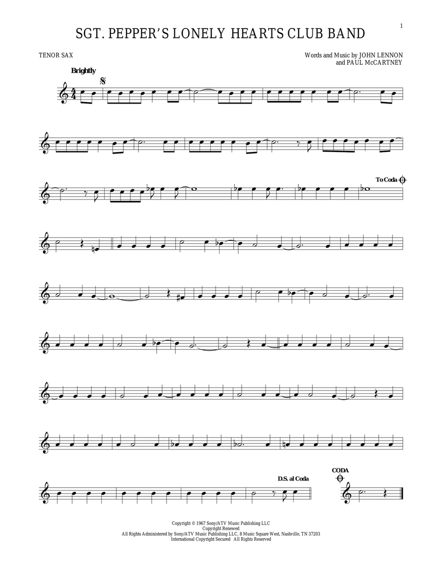 Sgt. Pepper's Lonely Hearts Club Band Tenor Saxophone scores gallery preview page 1