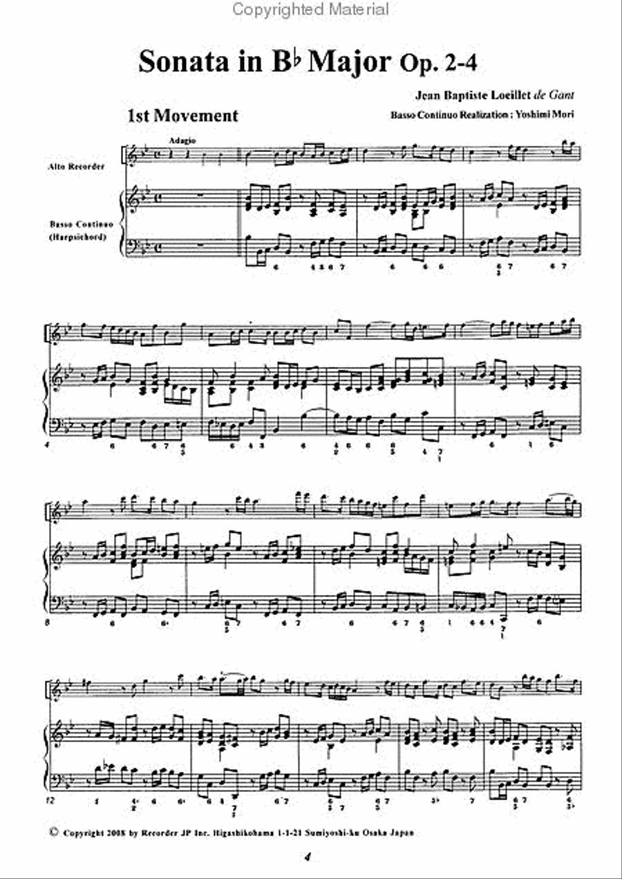 Sonata in B-flat Major, Op. 2-4 Alto Recorder scores gallery preview page 3