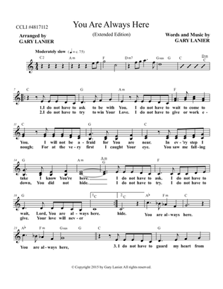 YOU ARE ALWAYS HERE (Lead Sheet with Melody, Lyrics and Chords)
