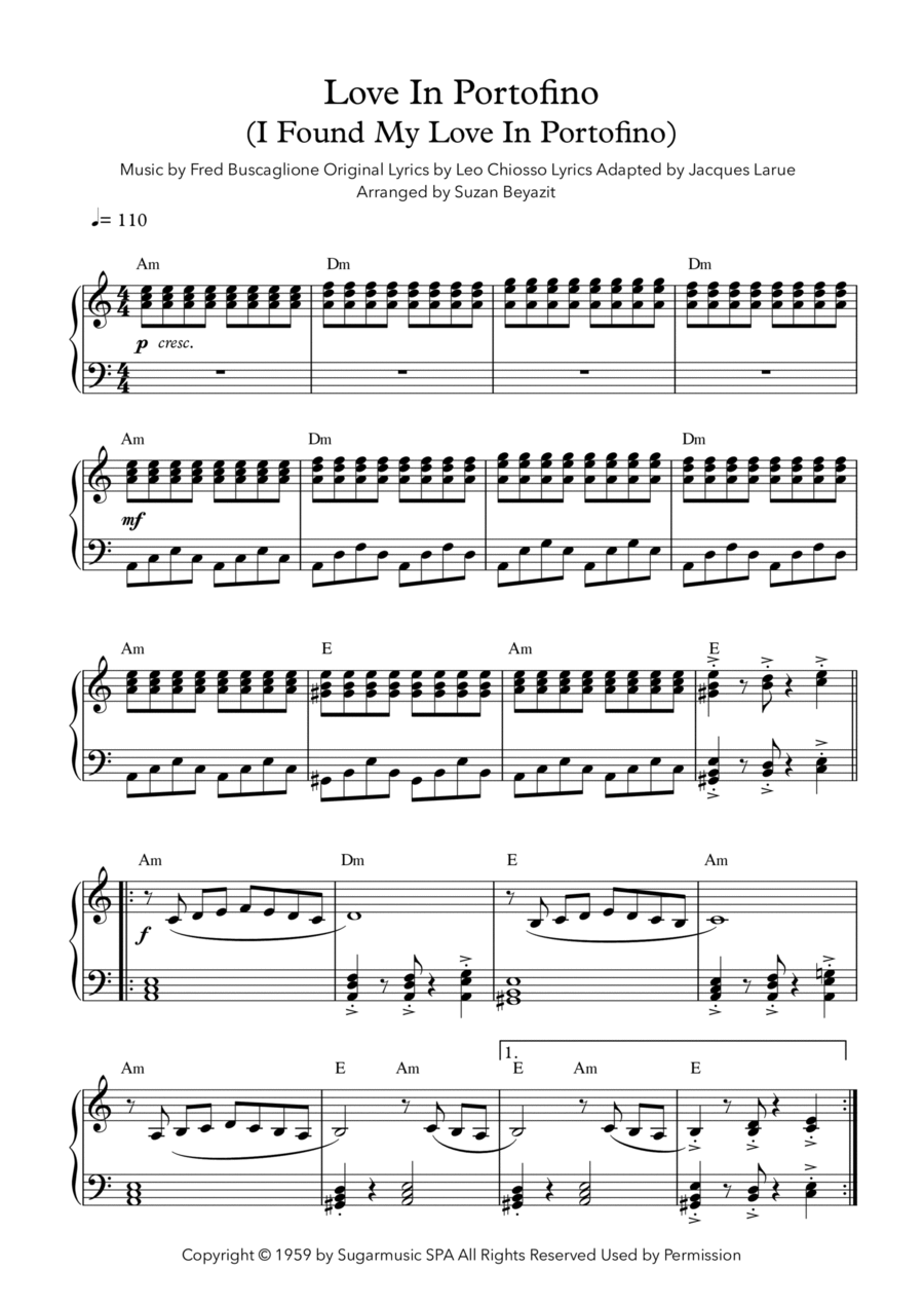 Love In Portofino (i Found My Love In Portofino) Easy Piano scores gallery preview page 1