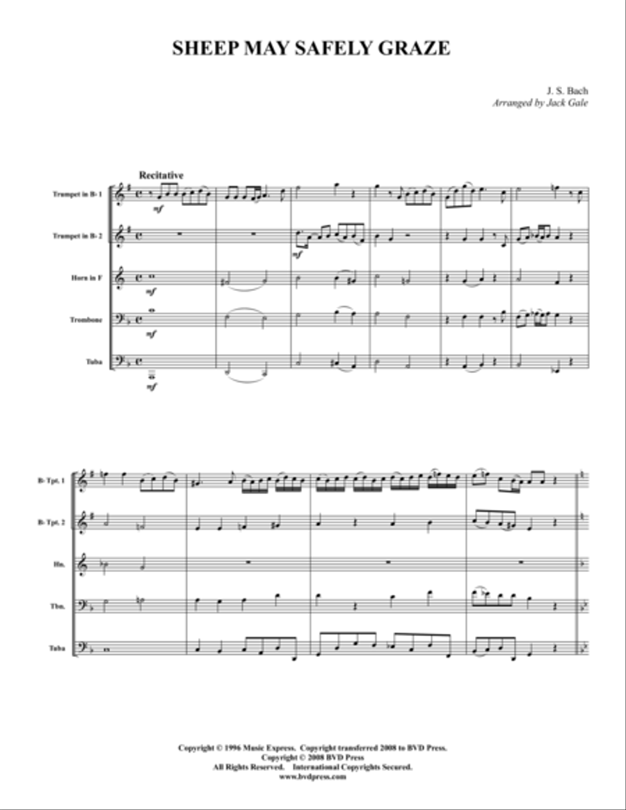 Sheep May Safely Graze Brass Quintet scores gallery preview page 1