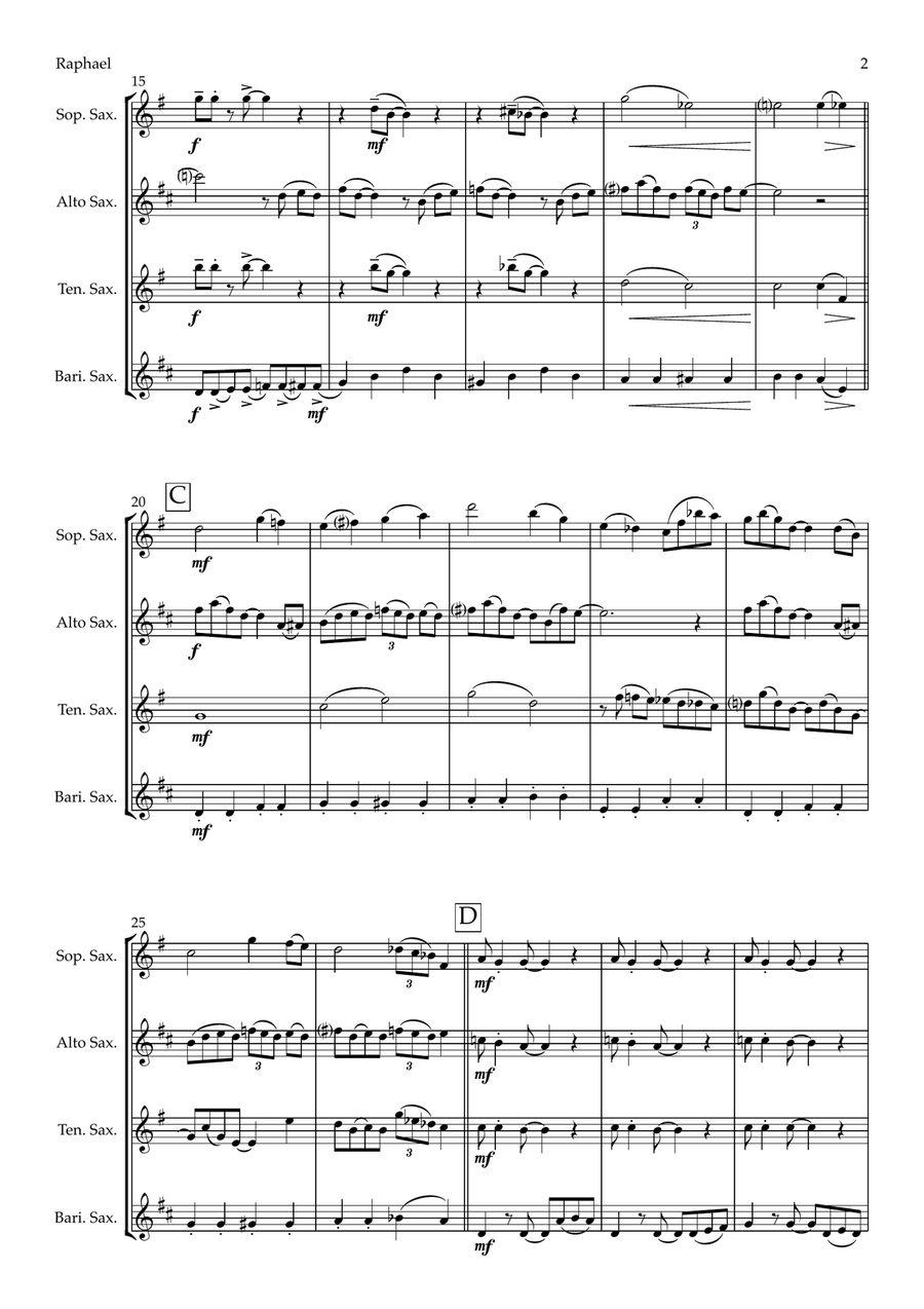 Raphael - Super Chill Cat from The Cat Suite (saxophone quartet - SATB) Saxophone Quartet scores gallery preview page 2
