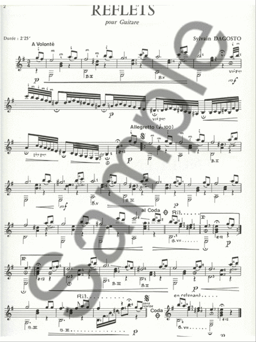 Dagosto Reflets Menuet In G Major Rondeau In A Major Lm038 Guitar Book Classical Guitar scores gallery preview page 2