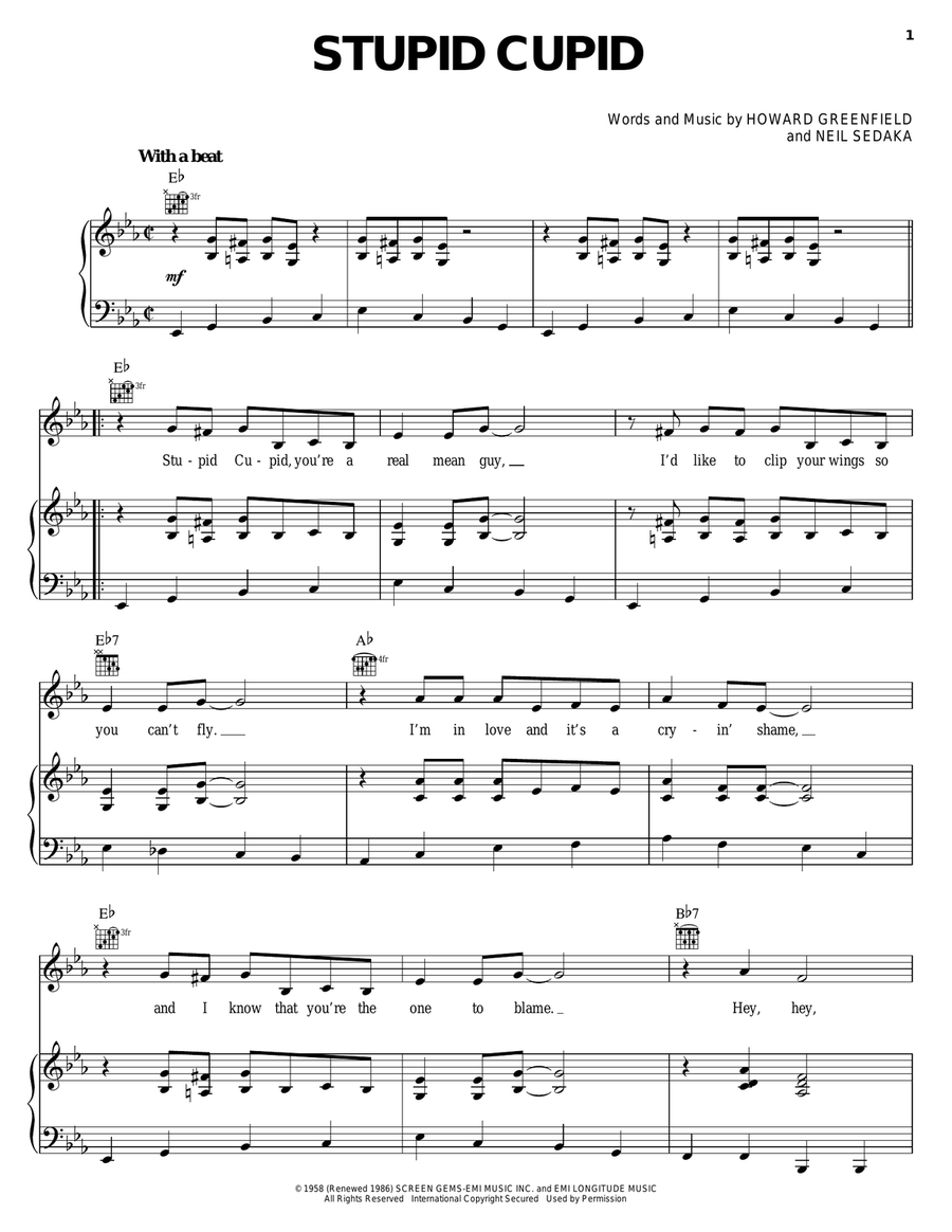 Stupid Cupid Piano, Vocal, Guitar scores gallery preview page 1