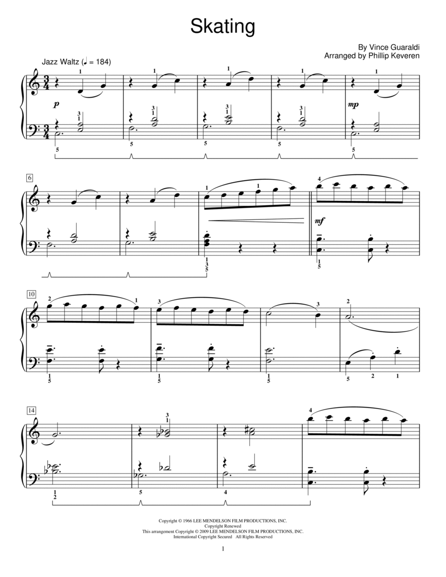 Skating (arr. Phillip Keveren) Piano Method scores gallery preview page 1
