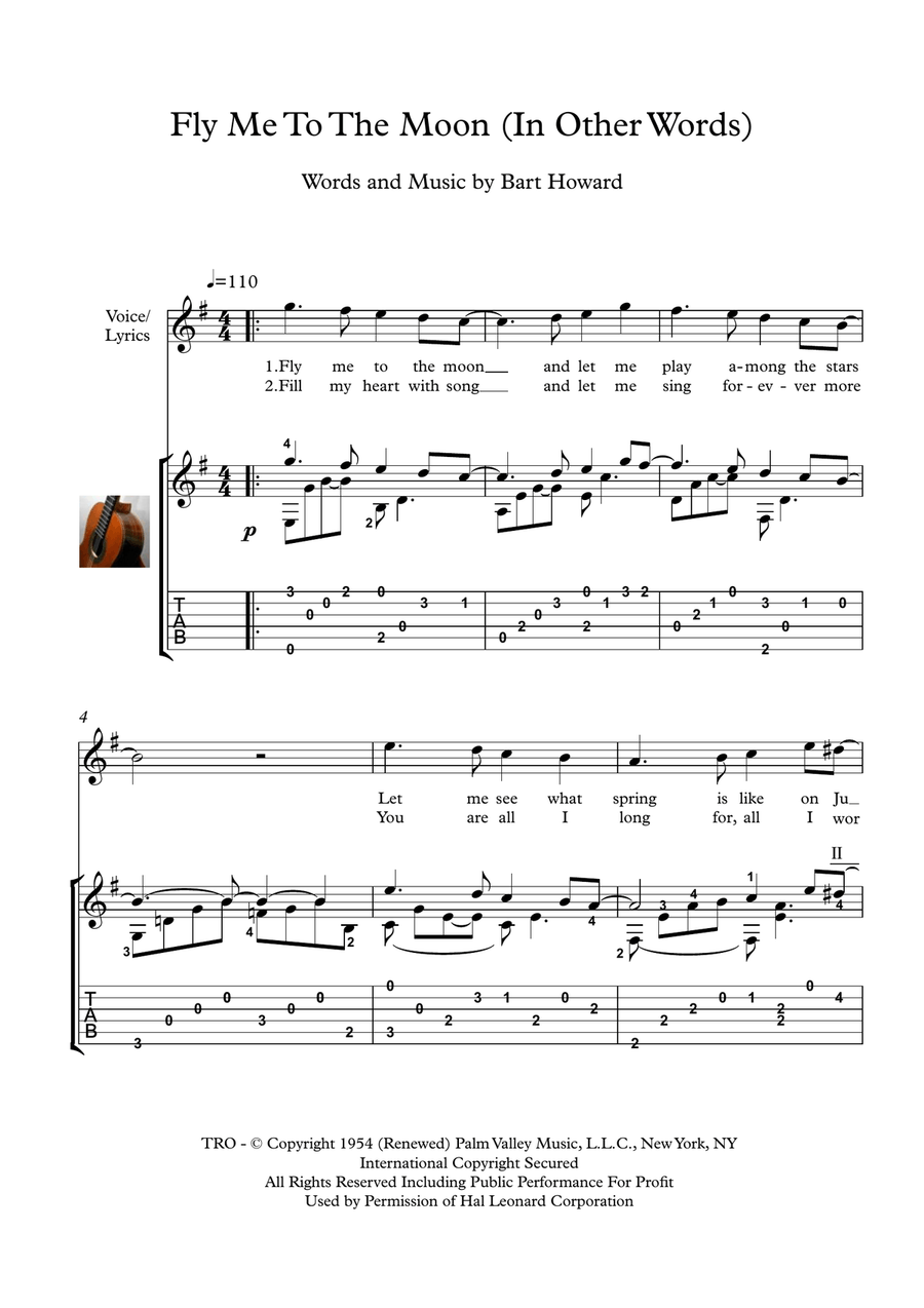 Fly Me To The Moon (In Other Words) Acoustic Guitar scores gallery preview page 1