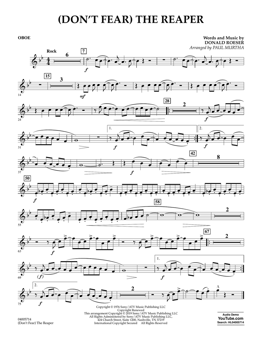 (Don't Fear) The Reaper (arr. Paul Murtha) - Oboe Concert Band scores gallery preview page 1
