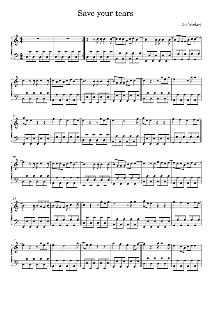 Save Your Tears Piano Solo scores gallery preview page 1