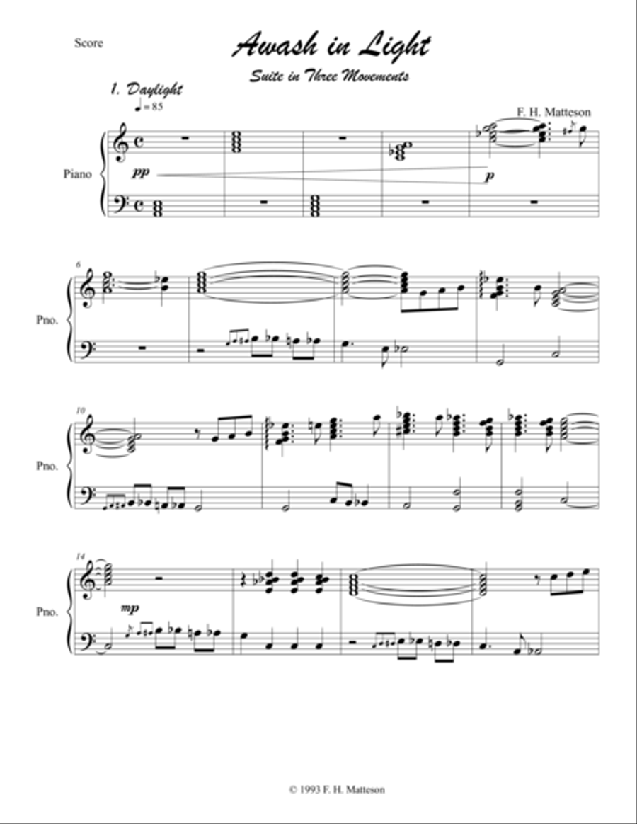 Awash in Light - First Movement, Daylight Piano Solo scores gallery preview page 1