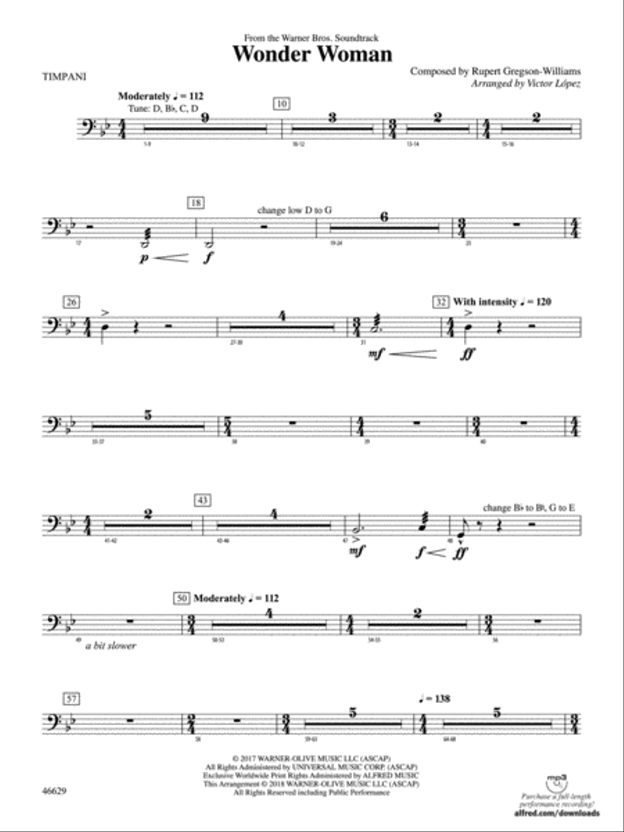 Wonder Woman: From the Warner Bros. Soundtrack: Timpani Concert Band scores gallery preview page 1