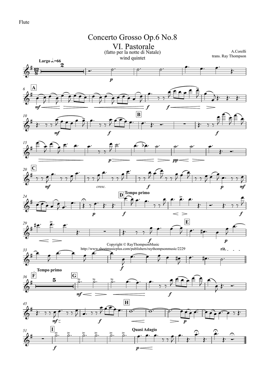 Corelli: Concerto Grosso Op.6 No.8 (Christmas Concerto) Mvt.VI Pastorale - wind quintet Woodwind Quintet scores gallery preview page 4