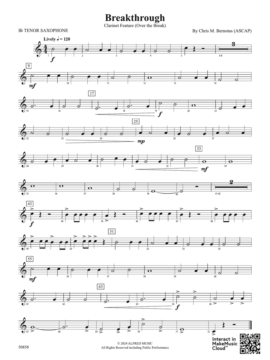 Breakthrough: B-flat Tenor Saxophone Tenor Saxophone scores gallery preview page 1