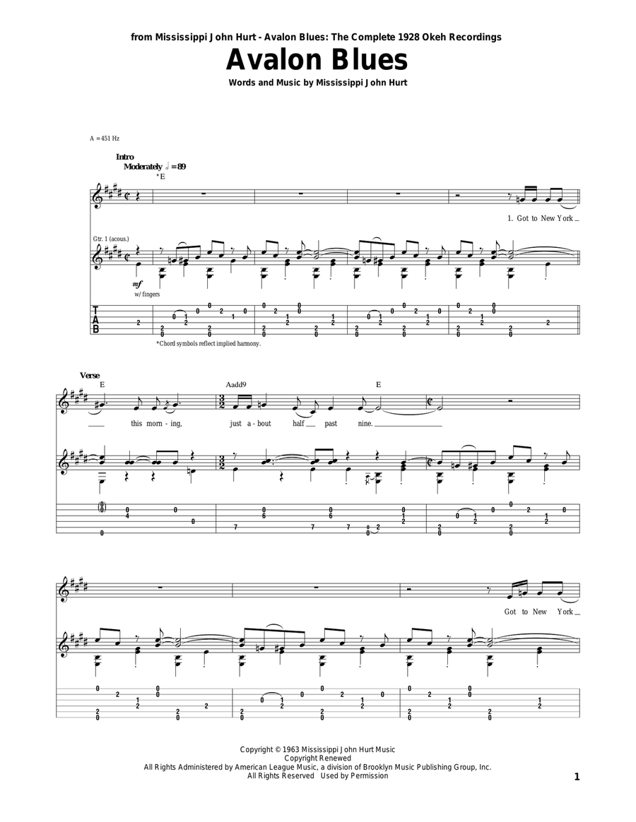Avalon Blues Acoustic Guitar scores gallery preview page 1