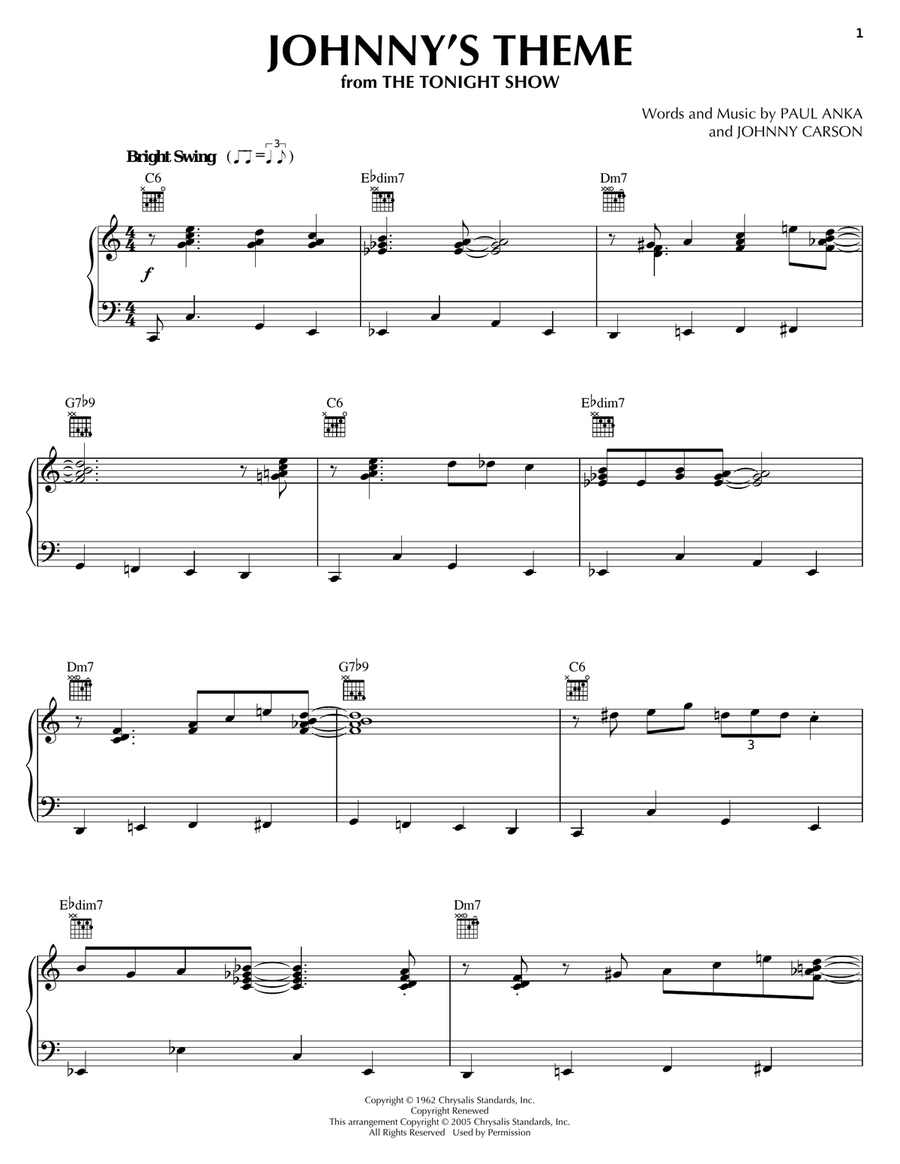 Johnny's Theme Piano Solo scores gallery preview page 1