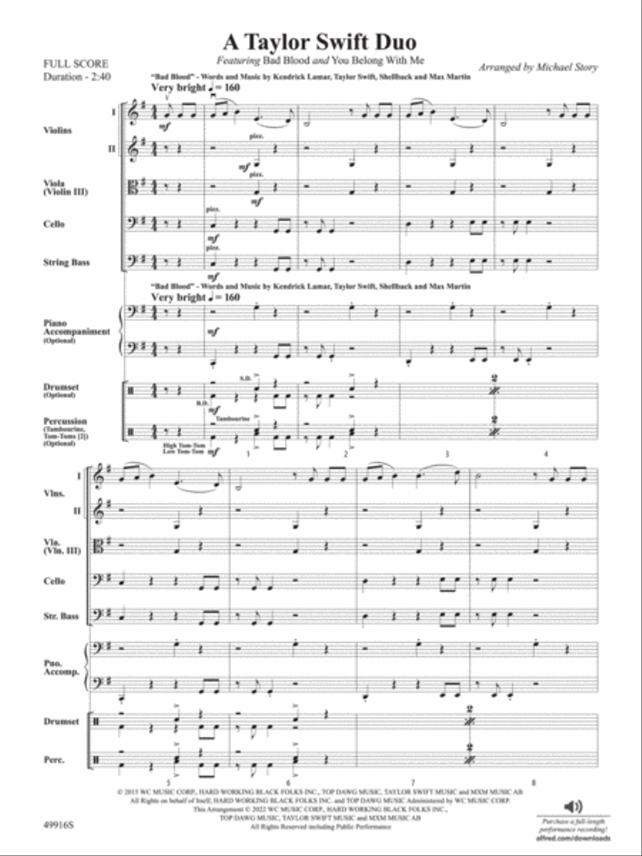 A Taylor Swift Duo: Score String Orchestra scores gallery preview page 3