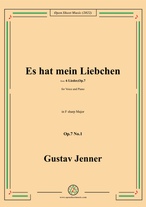 Book cover for Jenner-Es hat mein Liebchen,in F sharp Major,Op.7 No.1