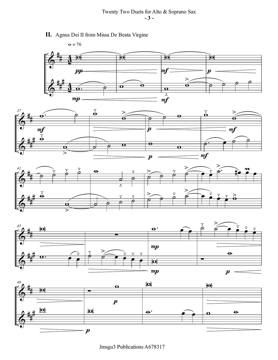 Josquin: 22 Duets for Soprano & Alto Sax Woodwind Duet scores gallery preview page 3