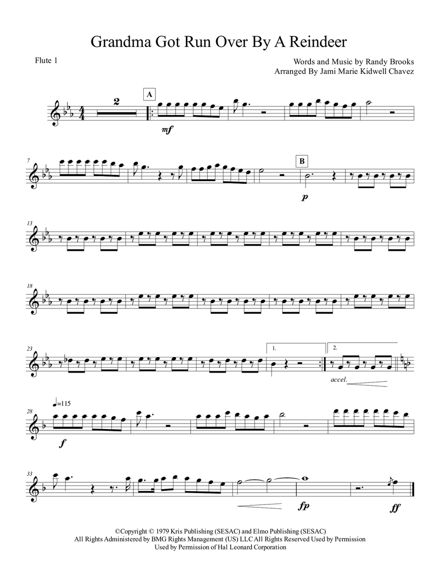 Grandma Got Run Over By A Reindeer Flute Choir scores gallery preview page 6