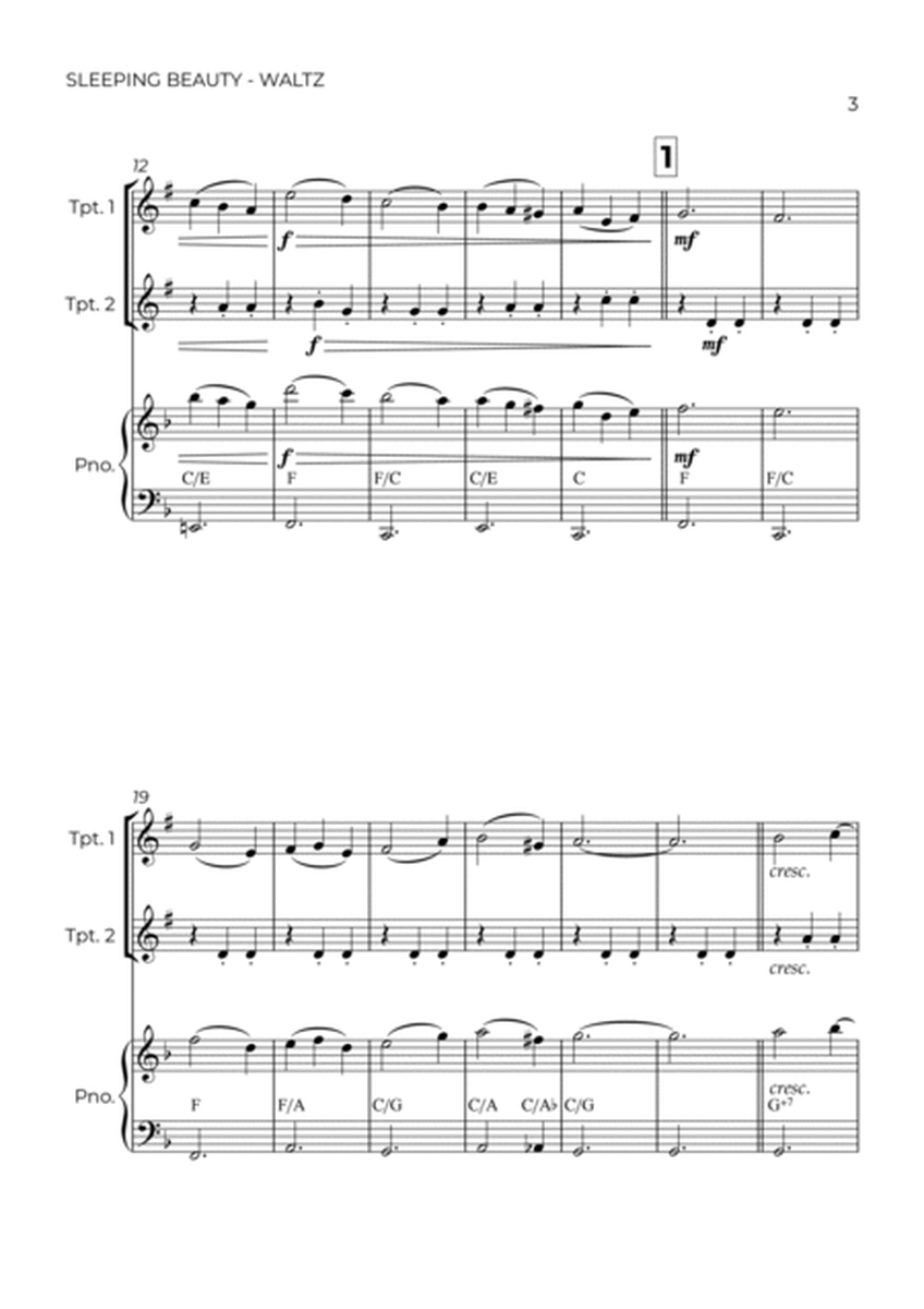 SLEEPING BEATY WALTZ - TCHAIKOVSKY - BRASS PIANO TRIO (TRUMPET 1, TRUMPET 2 & PIANO) image number null