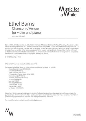 Ethel Barns - Chansons d'Amour for violin and piano