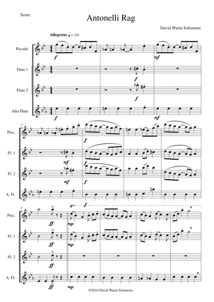 Antonelli Rag for high flute quartet (1 piccolo, 2 flutes, 1 alto flute) image number null