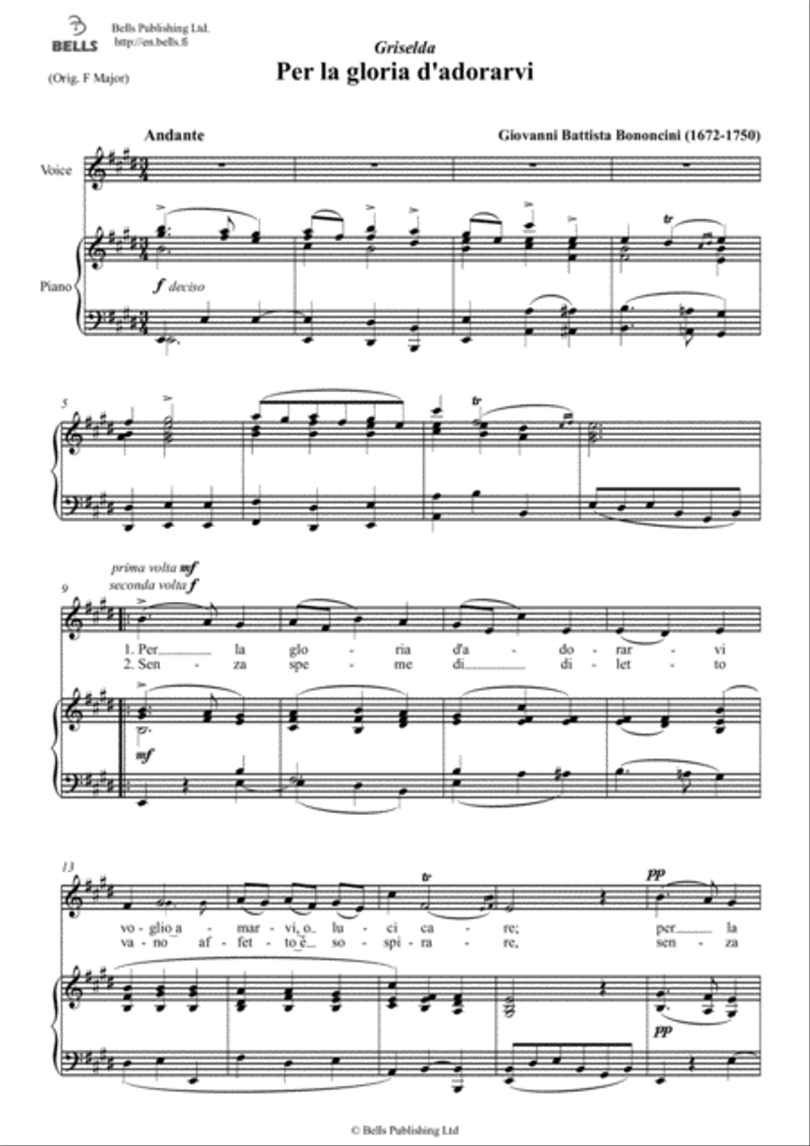 Per la gloria d'adorarvi (E Major) Voice Solo scores gallery preview page 1