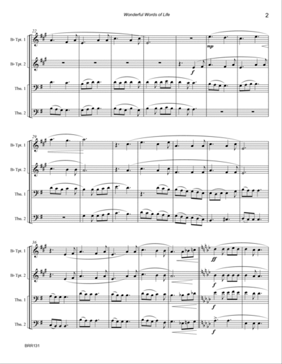 WONDERFUL WORDS OF LIFE (w/How Firm a Foundation) - BRASS QUARTET (unaccompanied) Brass Quartet scores gallery preview page 2