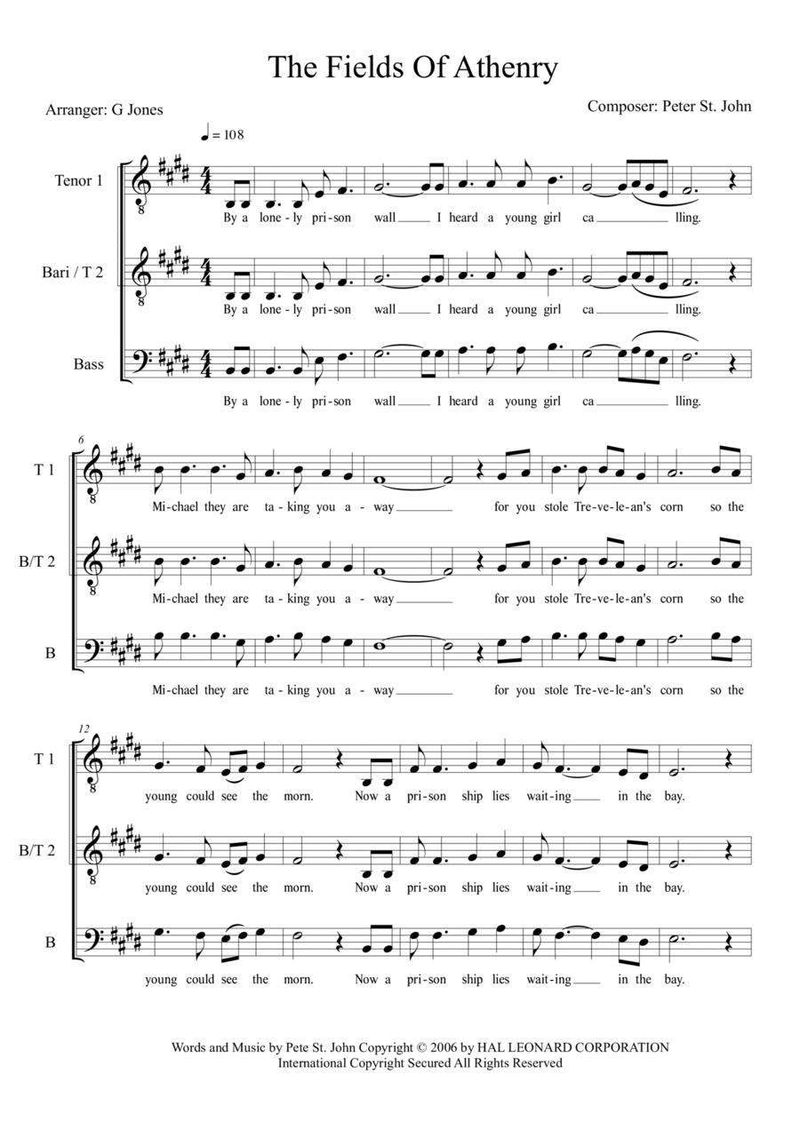 The Fields Of Athenry The Fields Of Athenry TTBB scores gallery preview page 1