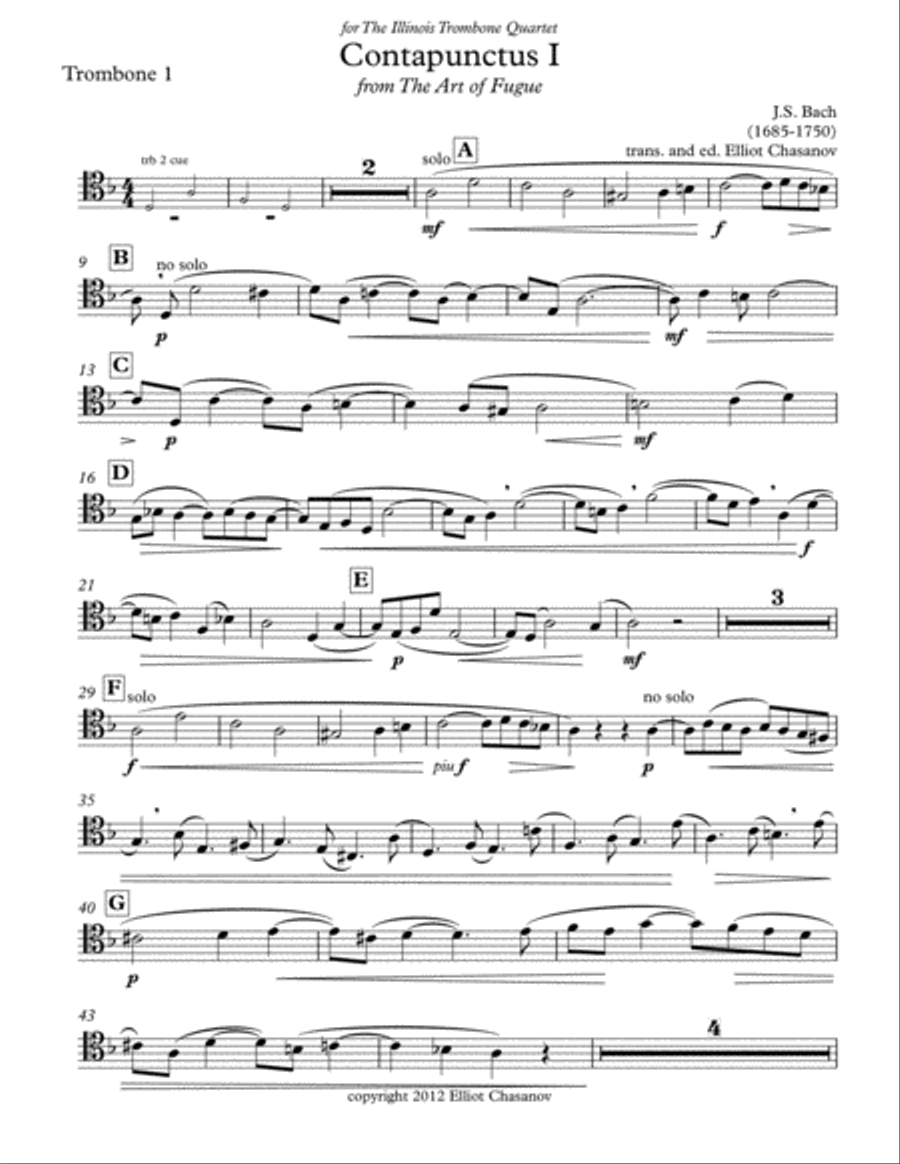 Contrapunctus I from the Art of the Fugue Trombone Solo scores gallery preview page 5