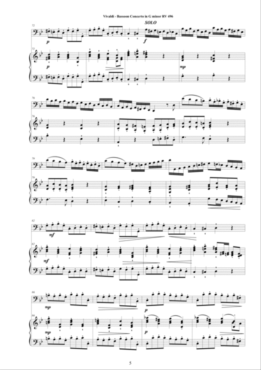 Vivaldi - Bassoon Concerto in G minor RV 496 for Bassoon and Cembalo or Piano Bassoon Solo scores gallery preview page 5