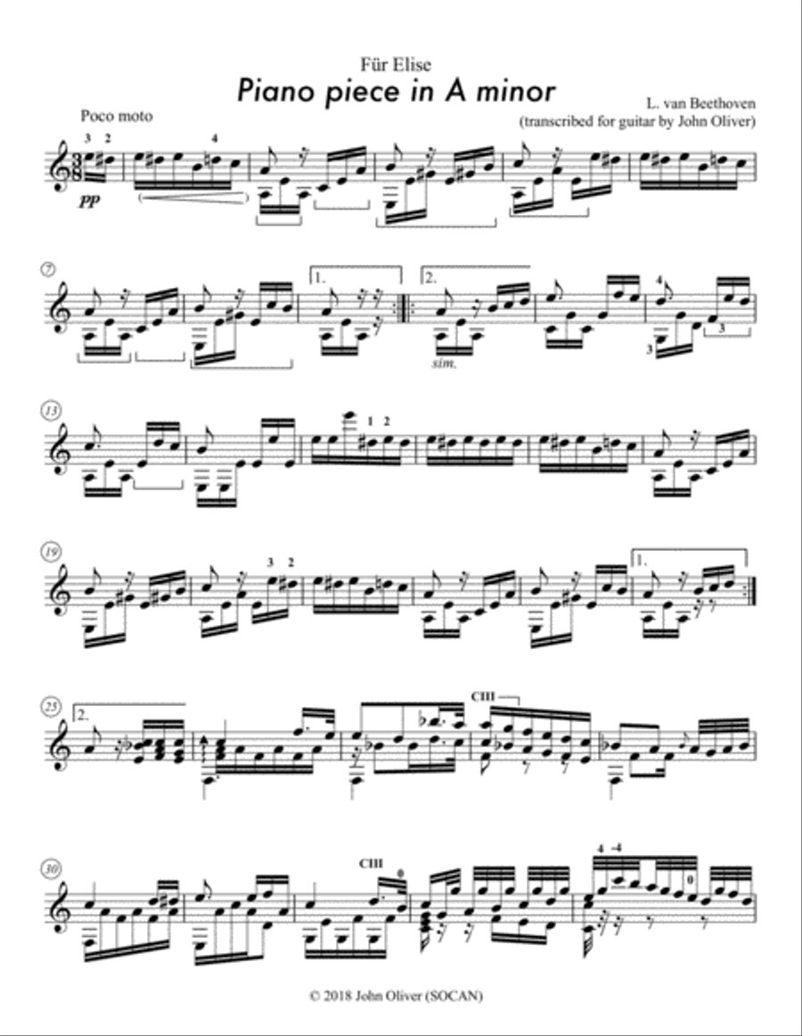 Für Elise for classical guitar Acoustic Guitar scores gallery preview page 2
