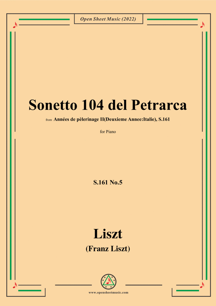 Liszt-Sonetto 104 del Petrarca,S.161 No.5,from Annees de pelerinage II,S.161 Piano Solo scores gallery preview page 1
