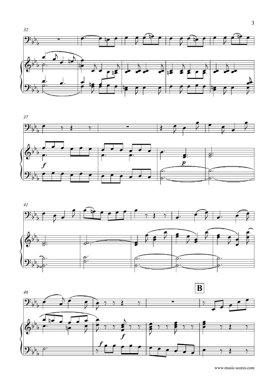 3rd Movement, Rondo, from Mozart's Horn Concerto no. 4 - Trombone and Piano Piano scores gallery preview page 3