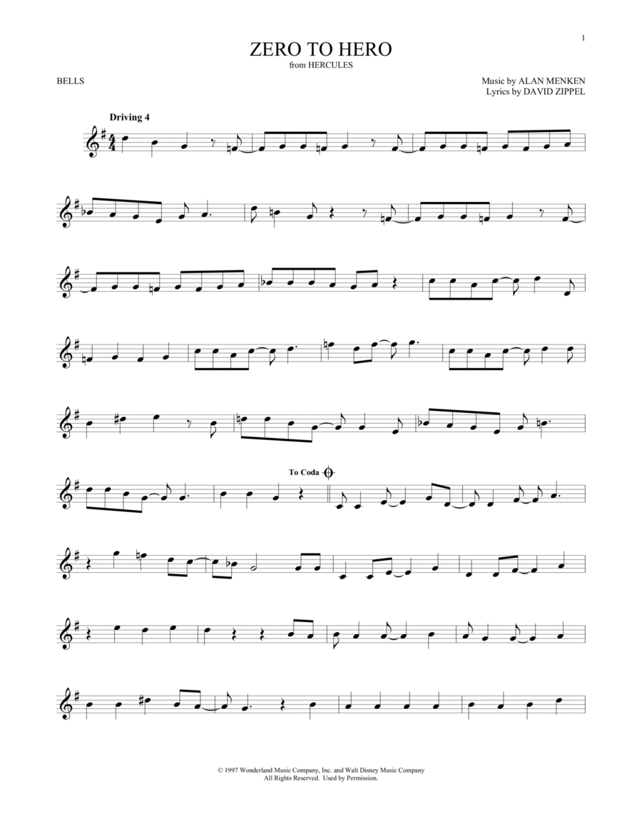 Zero To Hero (from Hercules) Glockenspiel scores gallery preview page 1