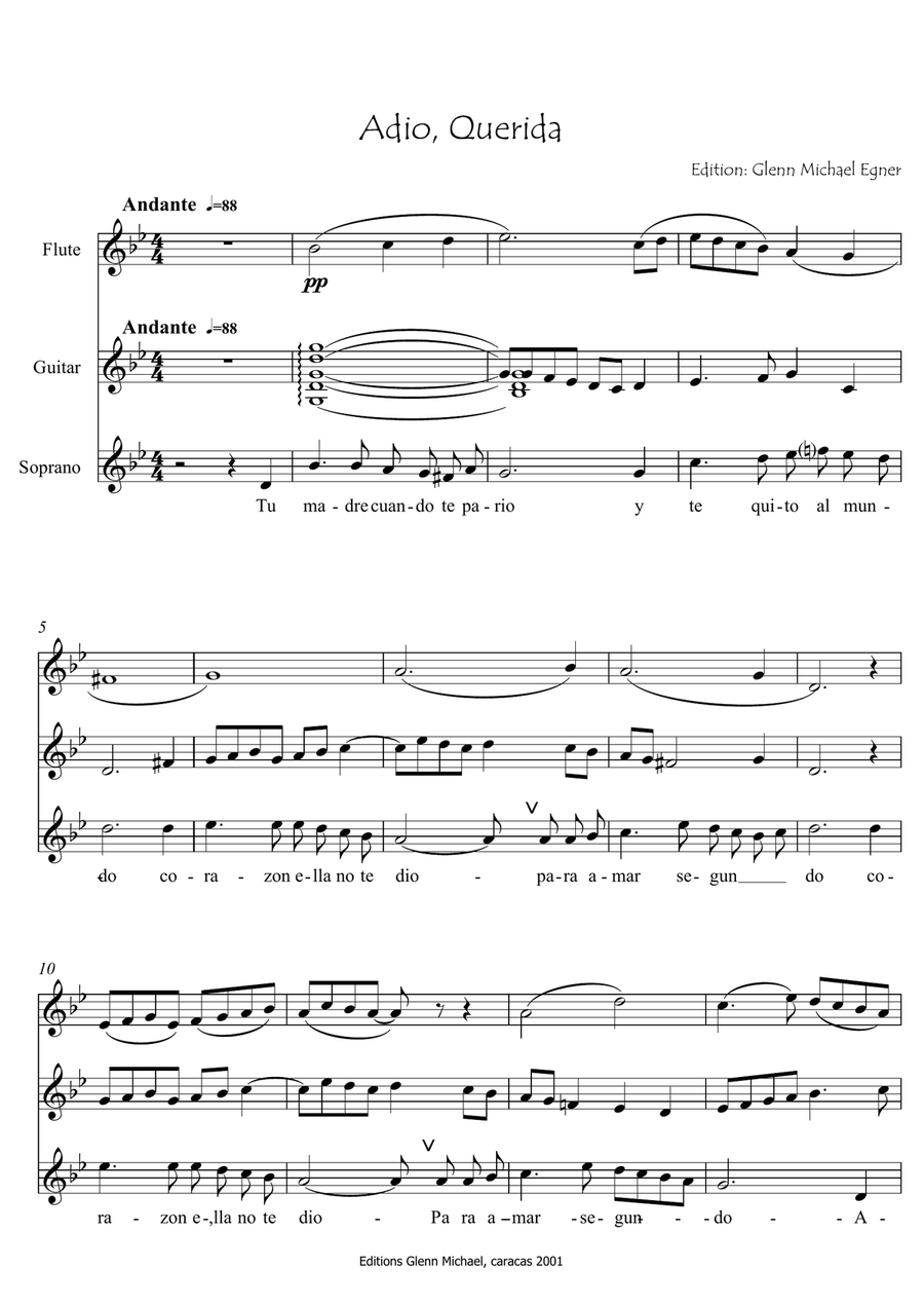 Sefardi song, Adio Querida Small Ensemble scores gallery preview page 1